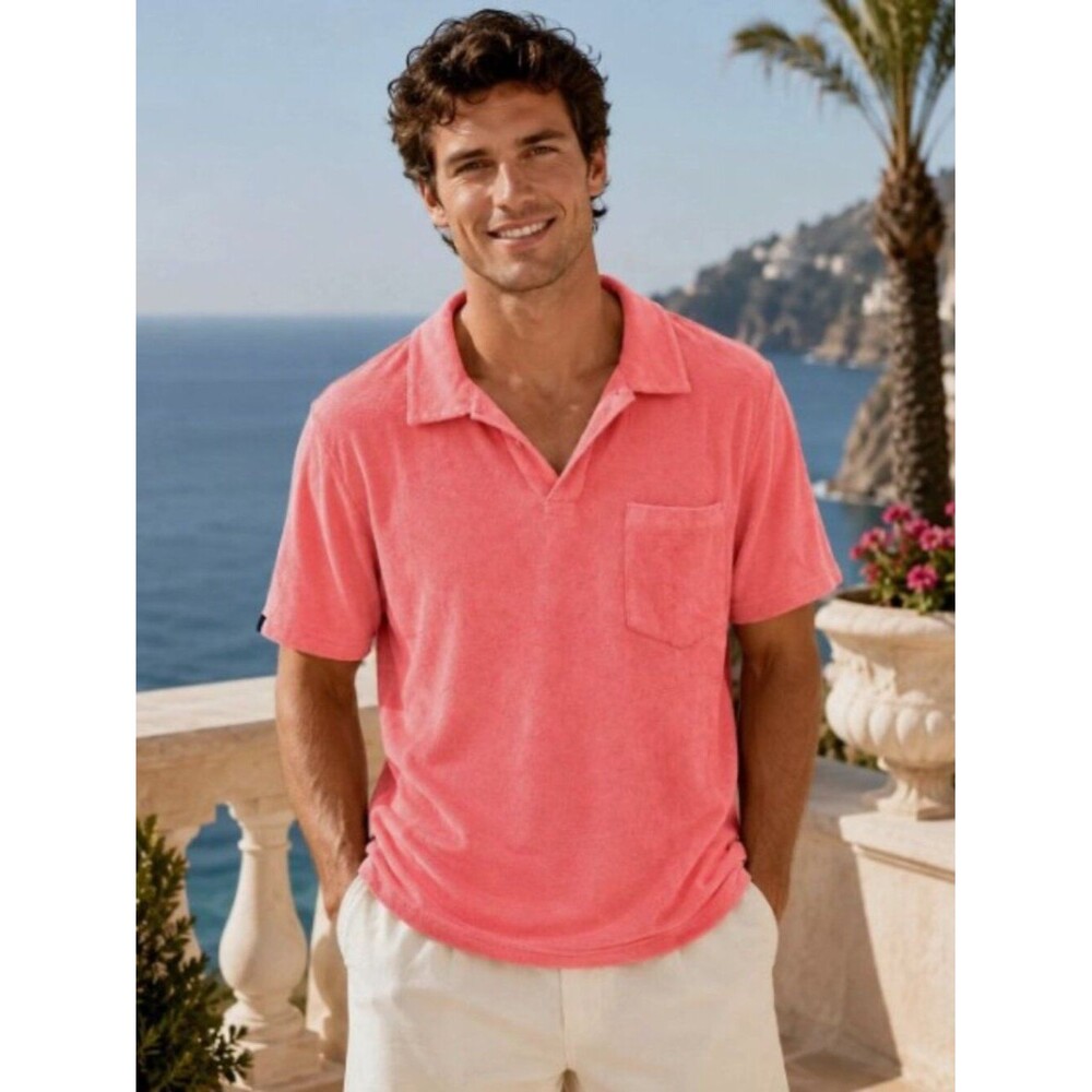 Criquet Terrycloth Polo Men's T-Shirt Short Sleeve Collar Solid Pink XL 290283